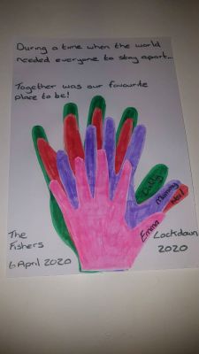 Emma Fisher and family have made a lovely piece of art using their hand prints.