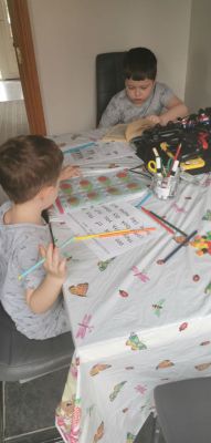 Brian Og and Caelan working hard at home