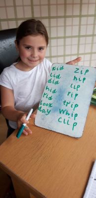Caoimhe P2 Mrs Quinn learning her spellings